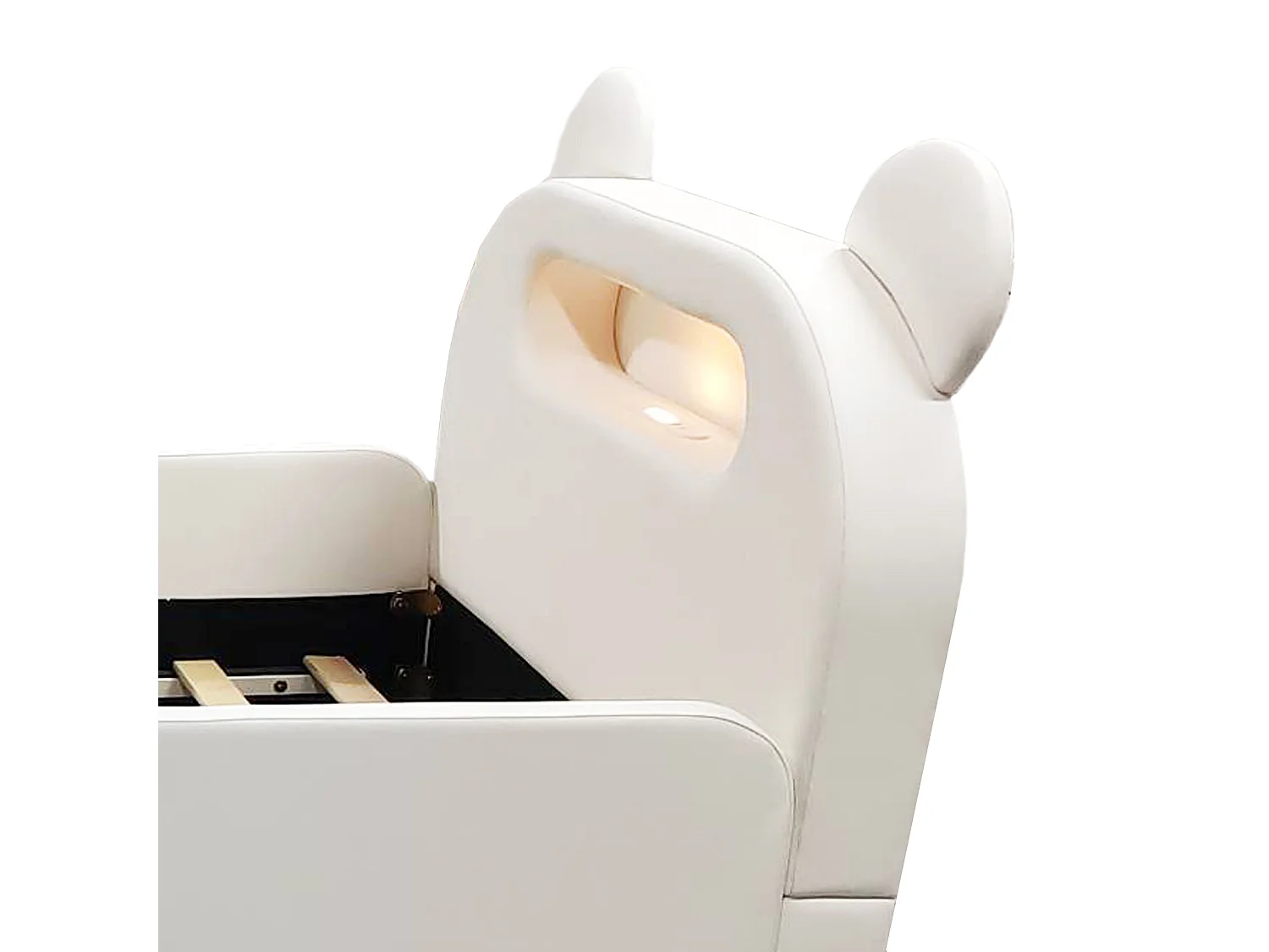Lit enfant capitonné 90 x 200 cm - avec lumière - port de chargement USB - repose-pieds - avec 1 tiroir - blanc (matelas non inclus)