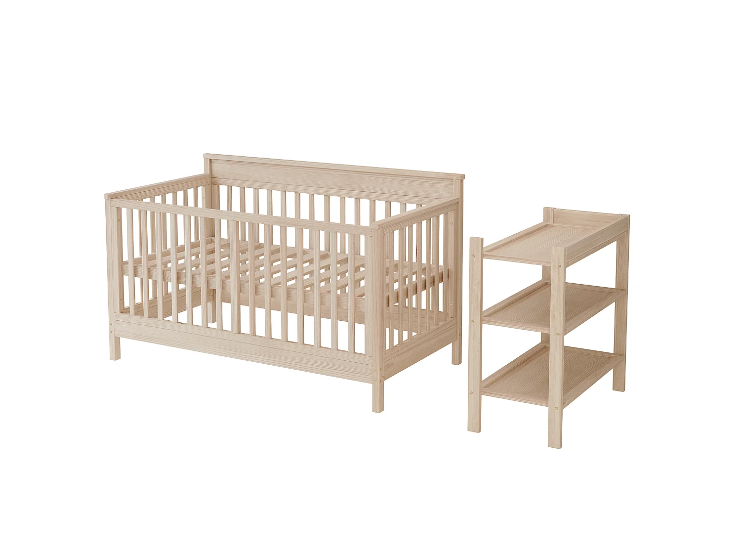 Lit bébé 140x70cm avec table à langer et étagère - bois de pin massif - sommier réglable - naturel