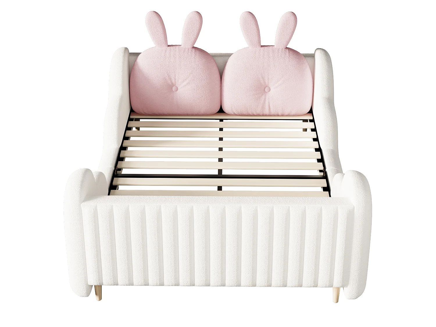 Lit enfant capitonné 140 x 200 cm - avec coussins en forme de lapin - avec barrières latérales - rose (matelas non inclus)