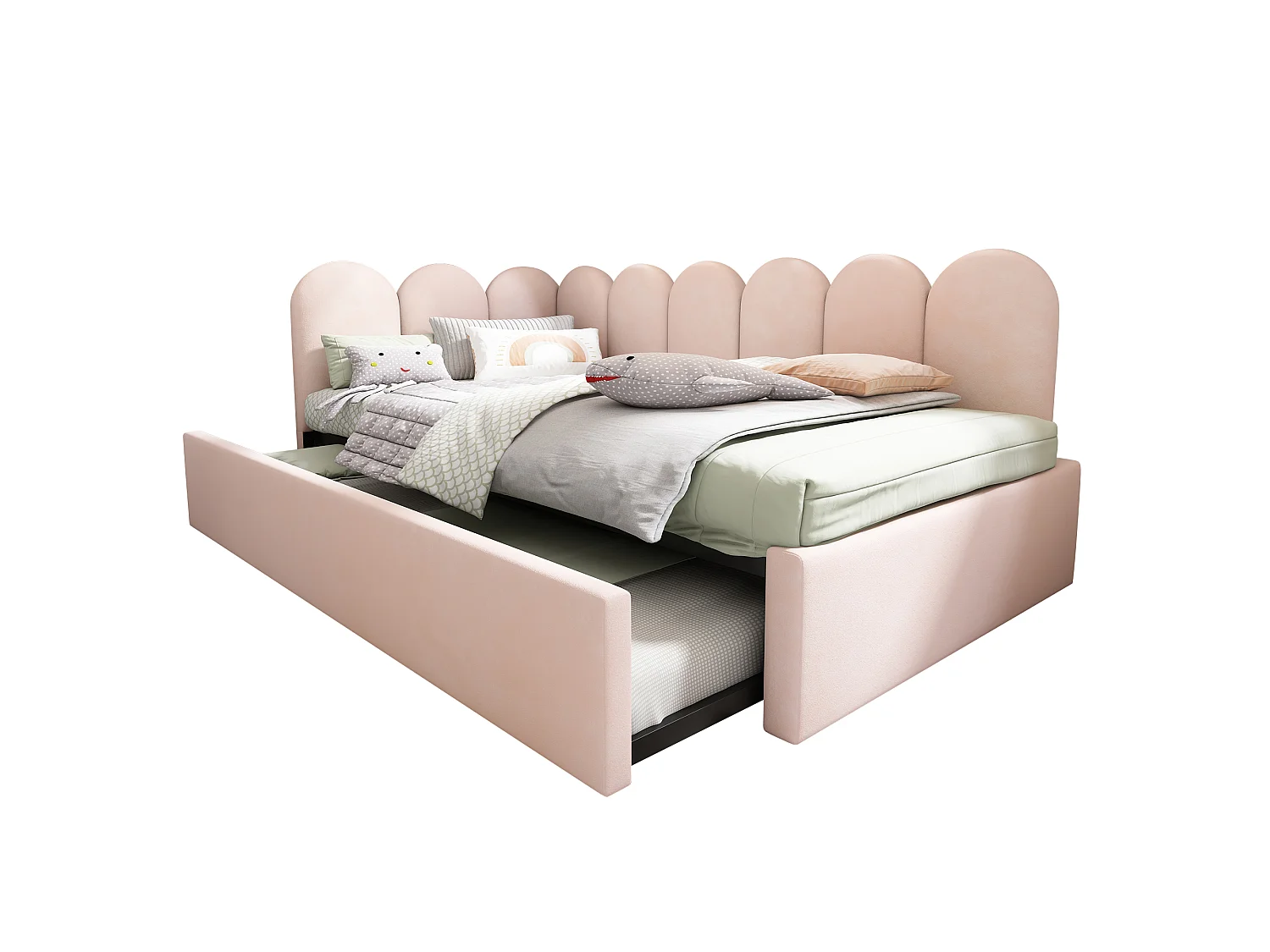 Daybed 90x190 cm - with trundle bed 90x190 - velvet fabric - Pink
