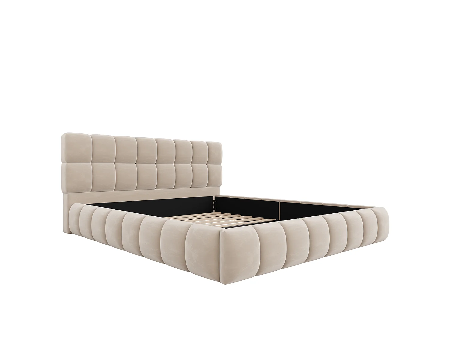 Lit double rembourré 140 x 200 cm - avec tête de lit rembourré - velours - beige (matelas non inclus)