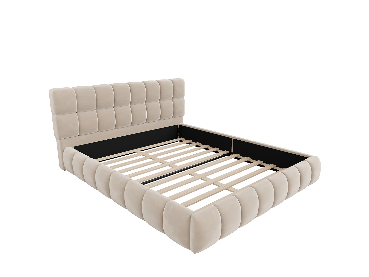 Lit double rembourré 140 x 200 cm - avec tête de lit rembourré - velours - beige (matelas non inclus)