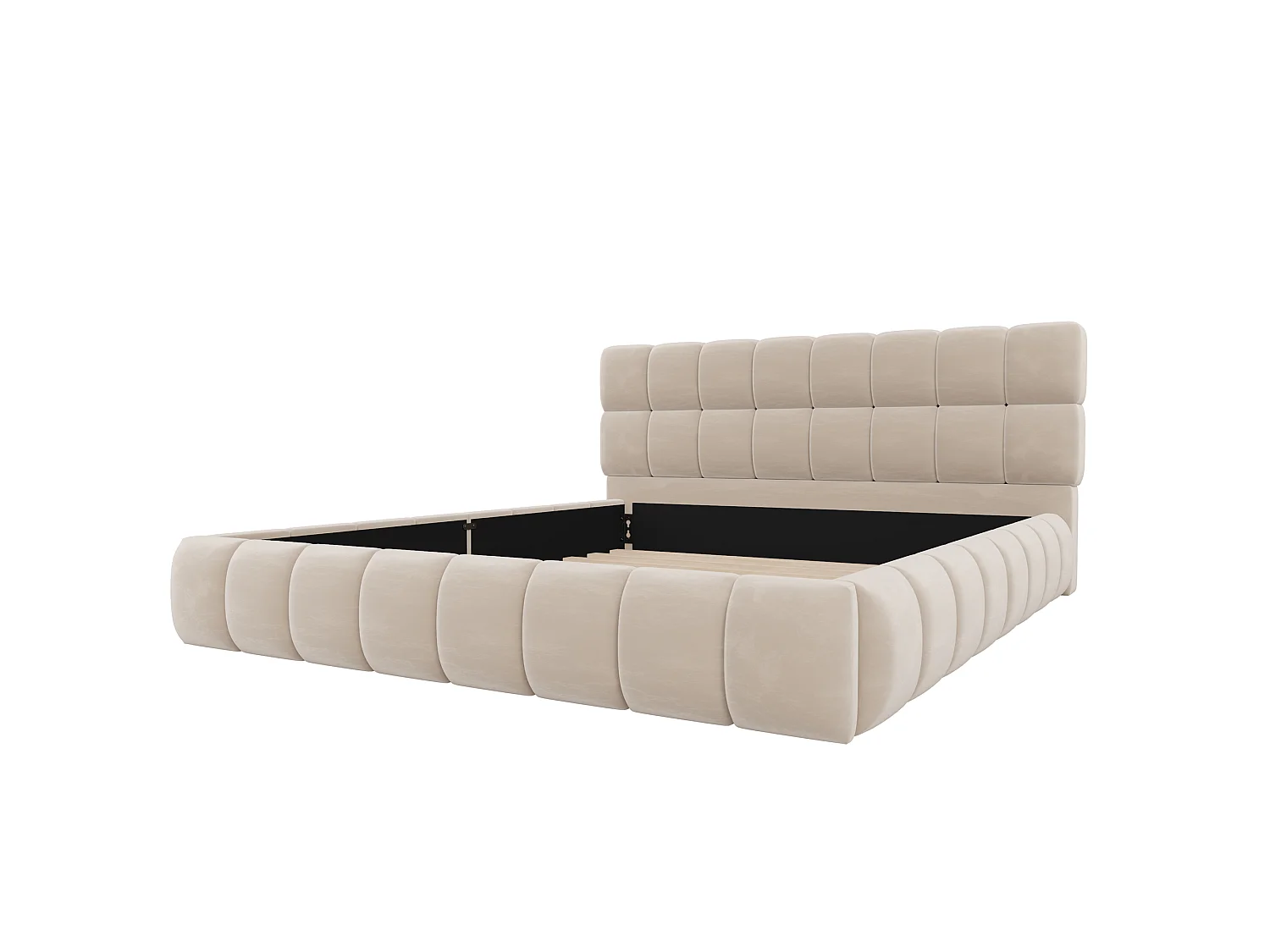 Lit double rembourré 140 x 200 cm - avec tête de lit rembourré - velours - beige (matelas non inclus)