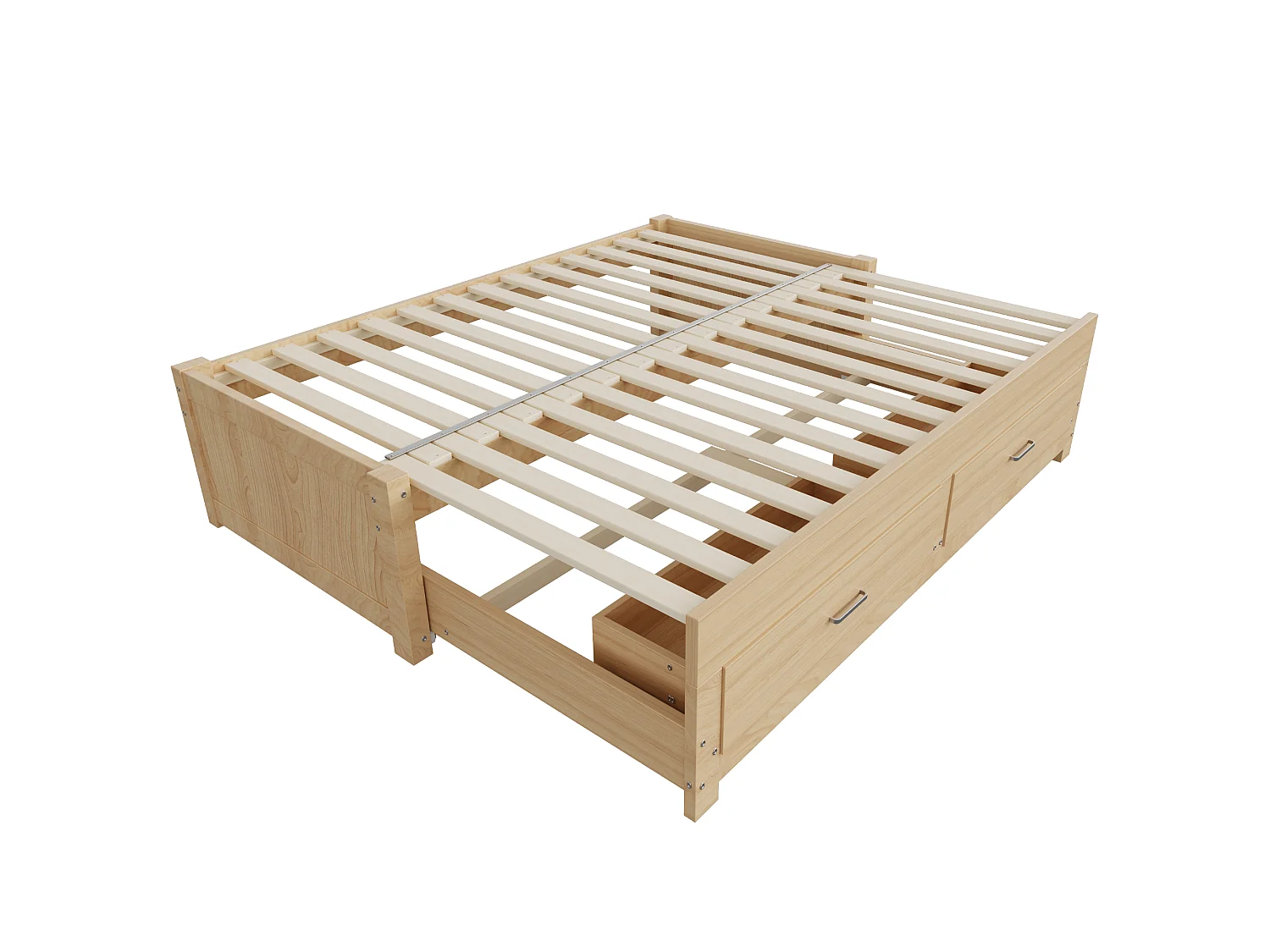 Ausziehbares Holz-Schlafsofa 180 x 190 cm - mit 2 Schubladen - mit Lattenrost - Natur (Matratze nicht enthalten)