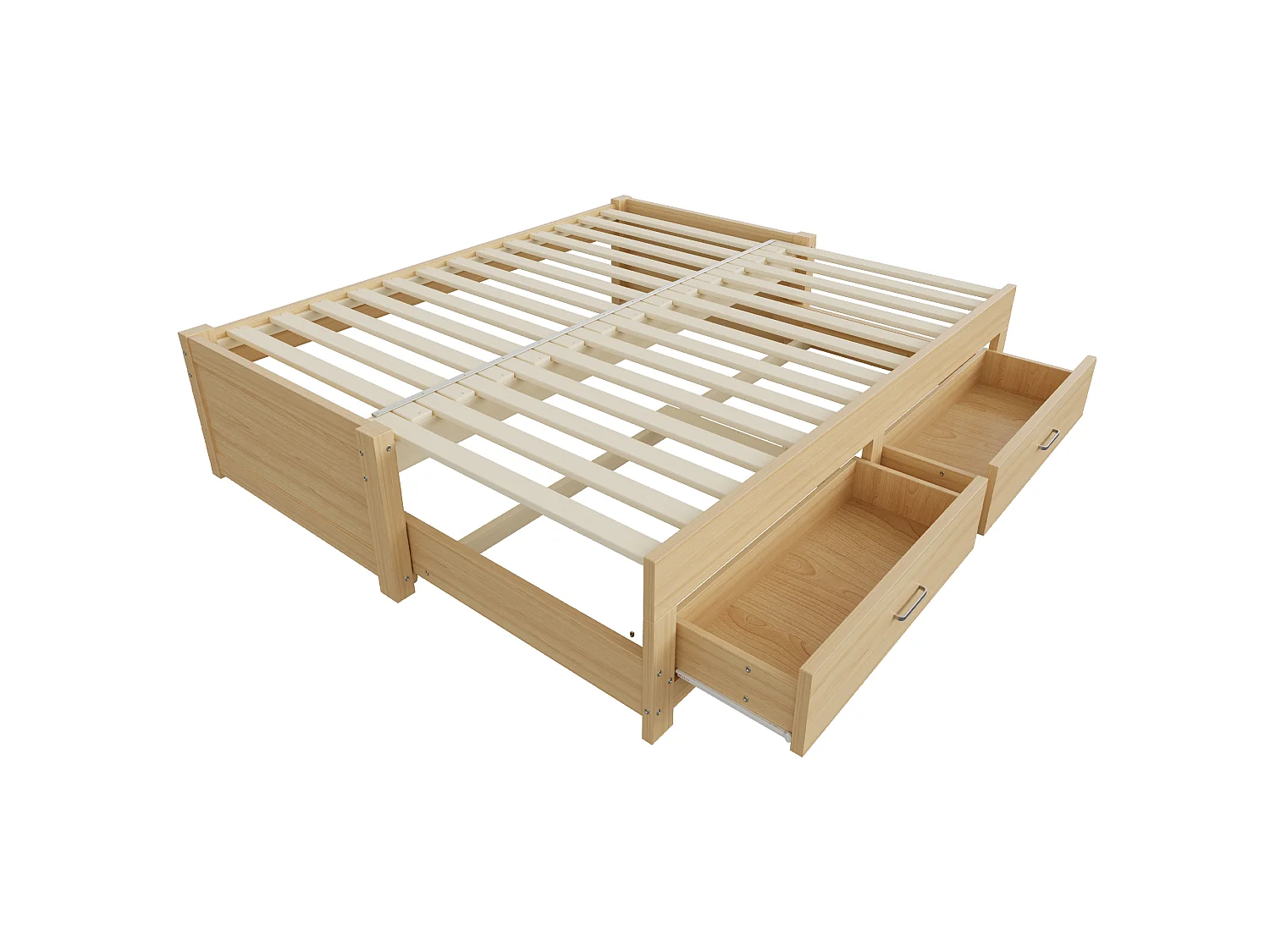 Ausziehbares Holz-Schlafsofa 180 x 190 cm - mit 2 Schubladen - mit Lattenrost - Natur (Matratze nicht enthalten)