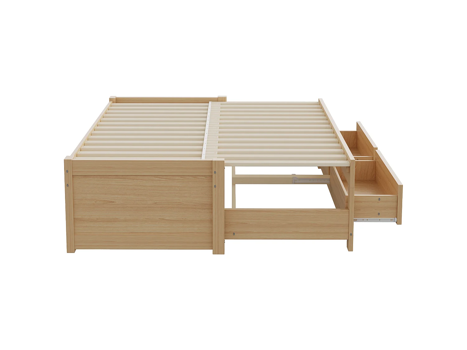 Ausziehbares Holz-Schlafsofa 180 x 190 cm - mit 2 Schubladen - mit Lattenrost - Natur (Matratze nicht enthalten)
