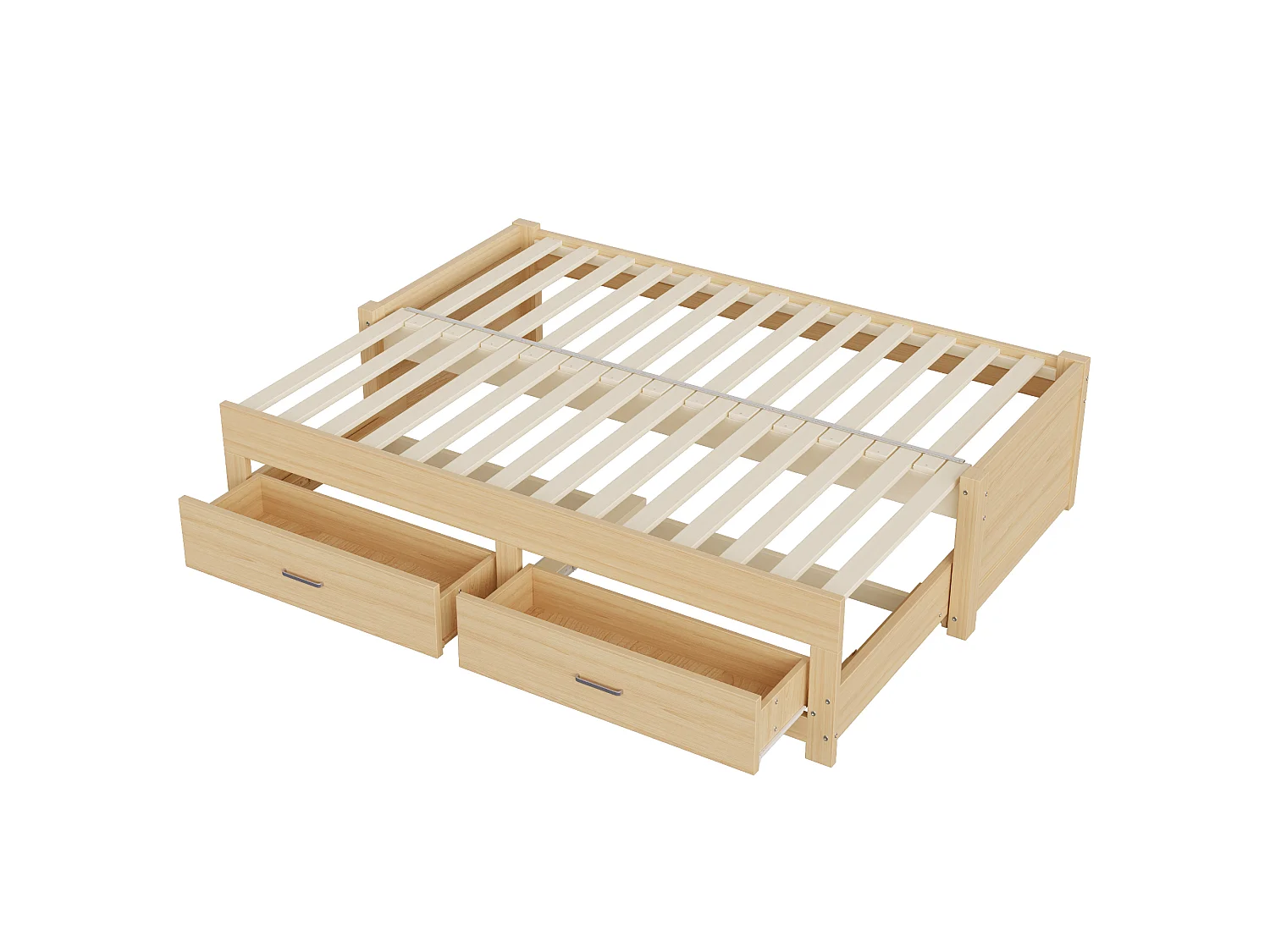Ausziehbares Holz-Schlafsofa 180 x 190 cm - mit 2 Schubladen - mit Lattenrost - Natur (Matratze nicht enthalten)