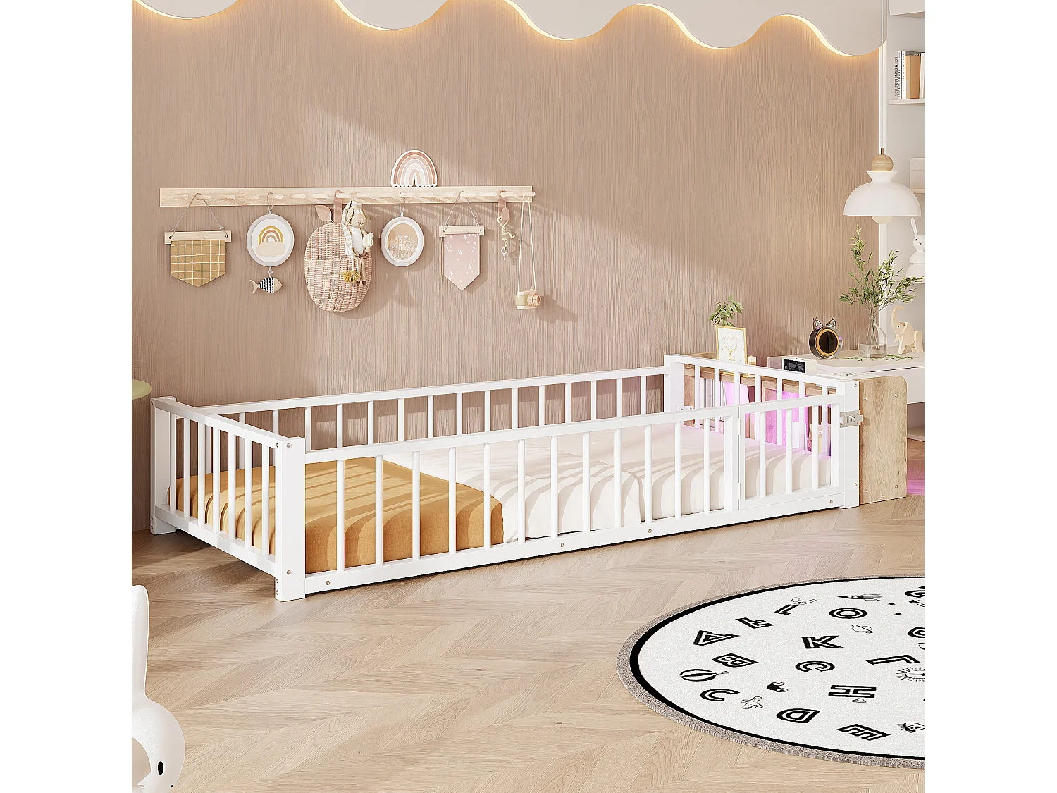 Lit enfant en métal 90 x 200 cm avec rangement et LED - Blanc