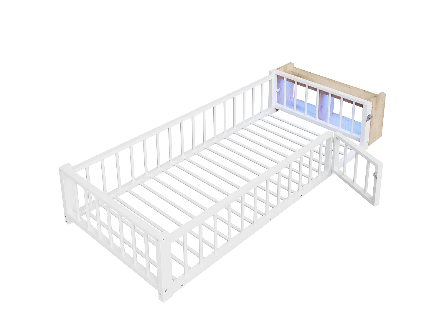 Lit enfant en métal 90 x 200 cm avec rangement et LED - Blanc
