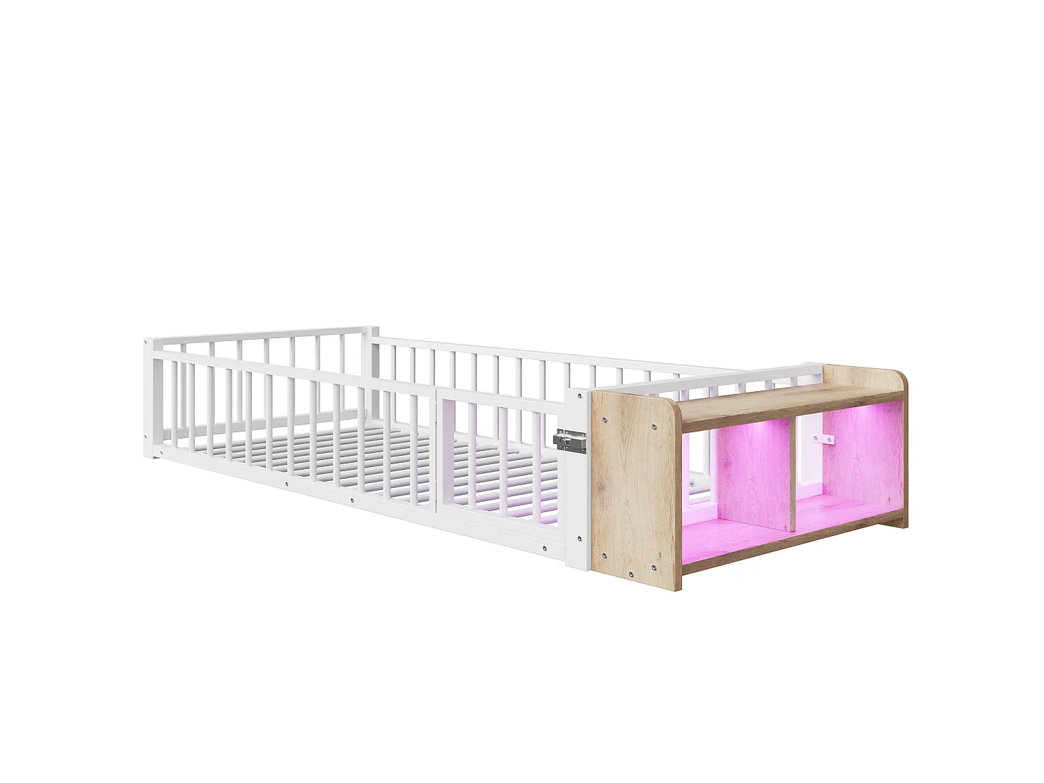 Lit enfant en métal 90 x 200 cm avec rangement et LED - Blanc