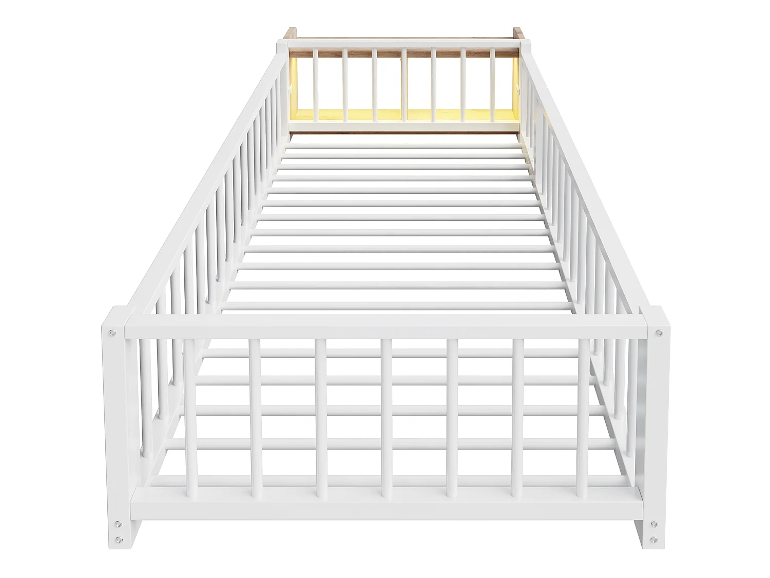Lit enfant en métal 90 x 200 cm avec rangement et LED - Blanc