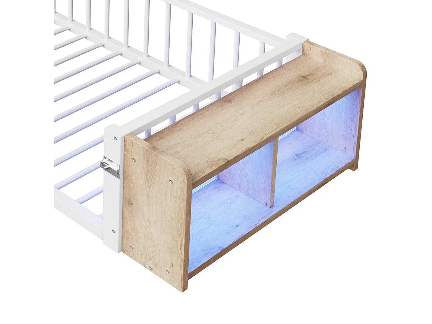 Lit enfant en métal 90 x 200 cm avec rangement et LED - Blanc