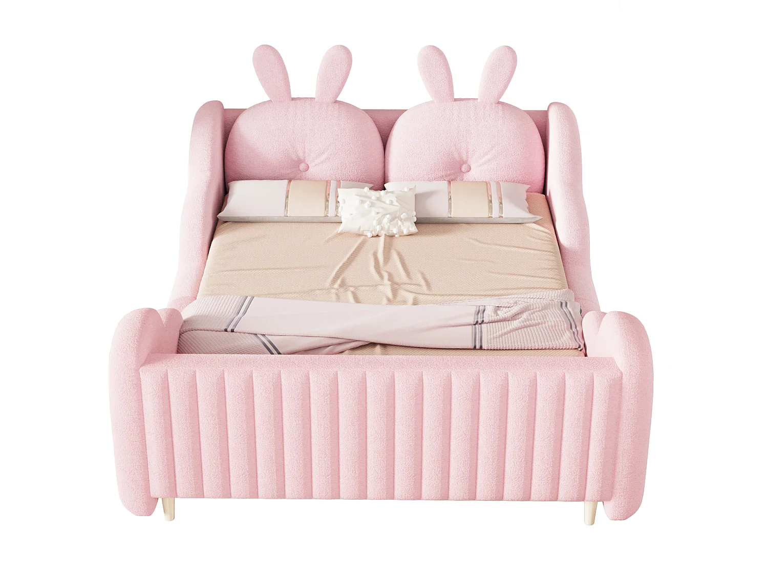 Lit enfant capitonné 140 x 200 cm - avec coussins en forme de lapin - avec barrières latérales - blanc (matelas non inclus)