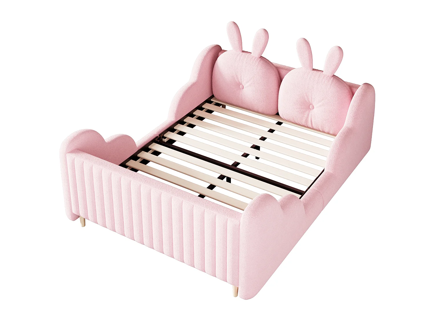 Lit enfant capitonné 140 x 200 cm - avec coussins en forme de lapin - avec barrières latérales - blanc (matelas non inclus)