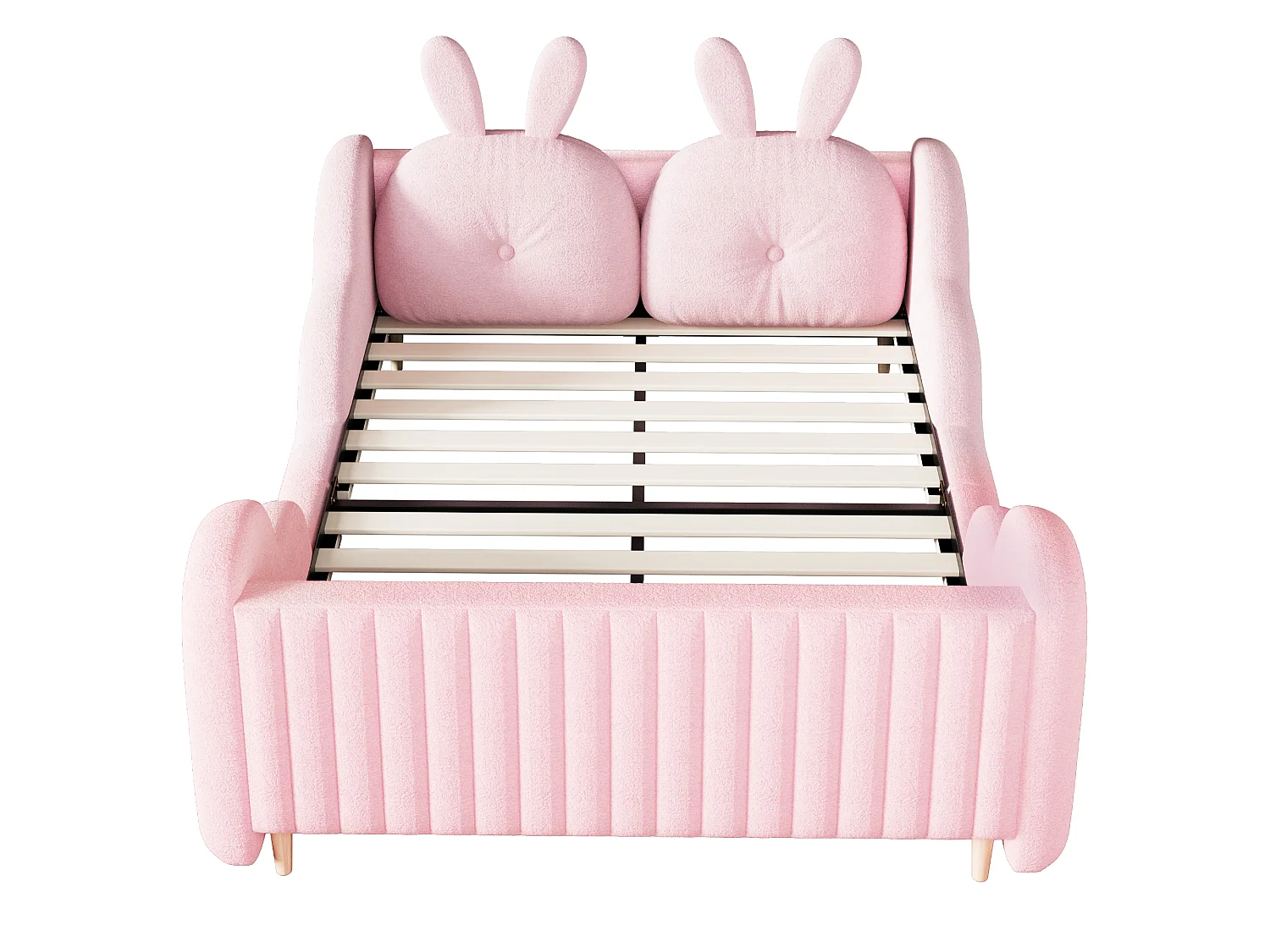 Lit enfant capitonné 140 x 200 cm - avec coussins en forme de lapin - avec barrières latérales - blanc (matelas non inclus)