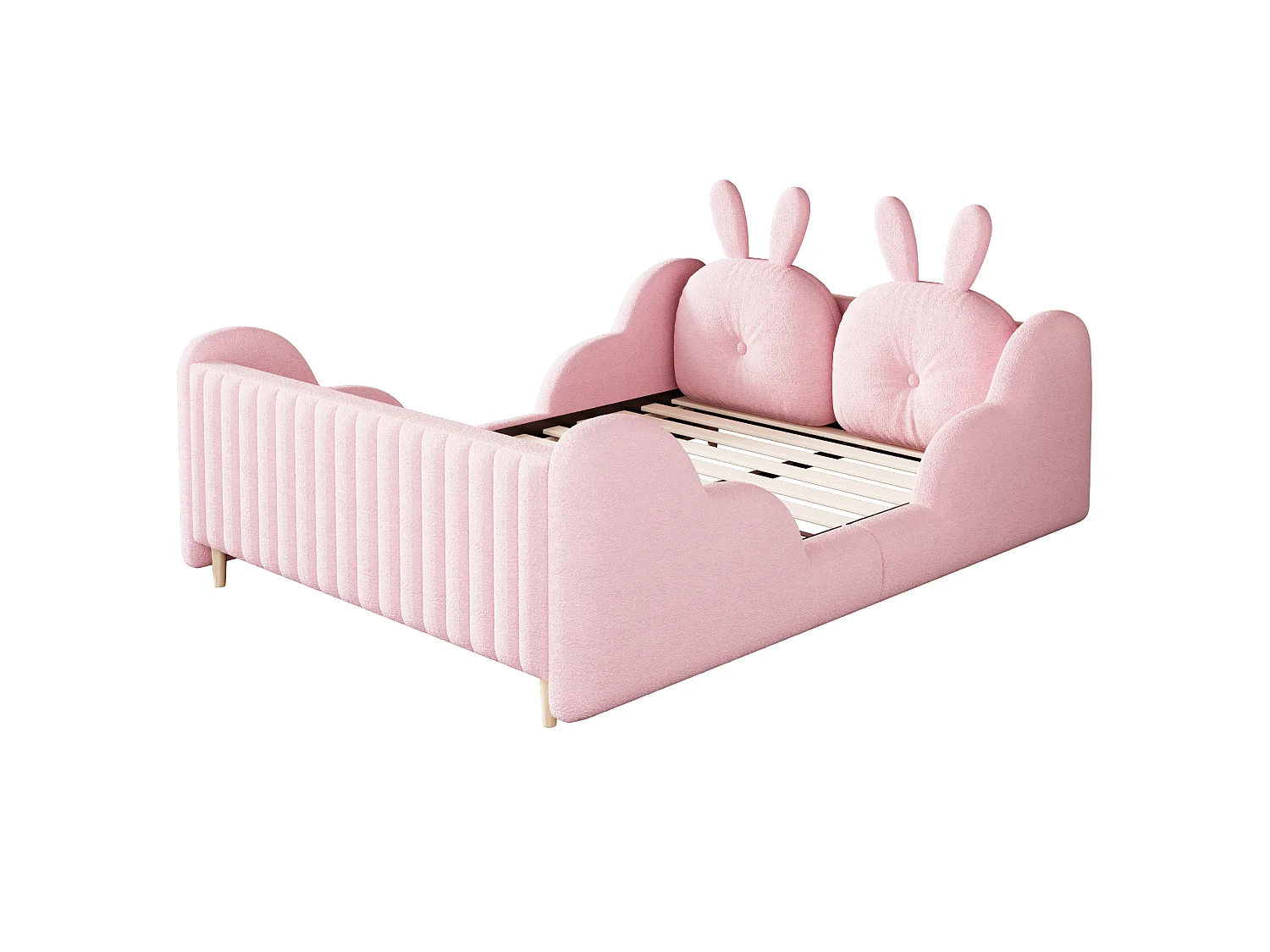 Lit enfant capitonné 140 x 200 cm - avec coussins en forme de lapin - avec barrières latérales - blanc (matelas non inclus)