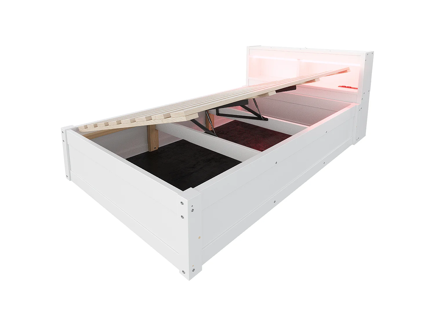 Schlafsofa mit Stauraum 90 x 200 cm - mit Steckdose - mehrere Aufbewahrungsfächer - mit LED - Weiß (Matratze nicht enthalten)