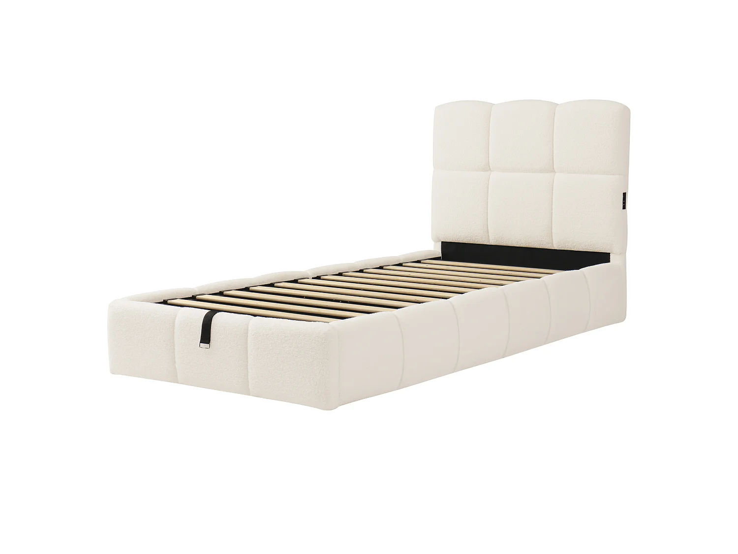 Gepolstertes Kinderbett mit Stauraum 90x200 cm - Mit gepolstertem Kopfteil - Mit USB-Anschluss - Bouclé-Stoff - Beige (ohne Matratze)