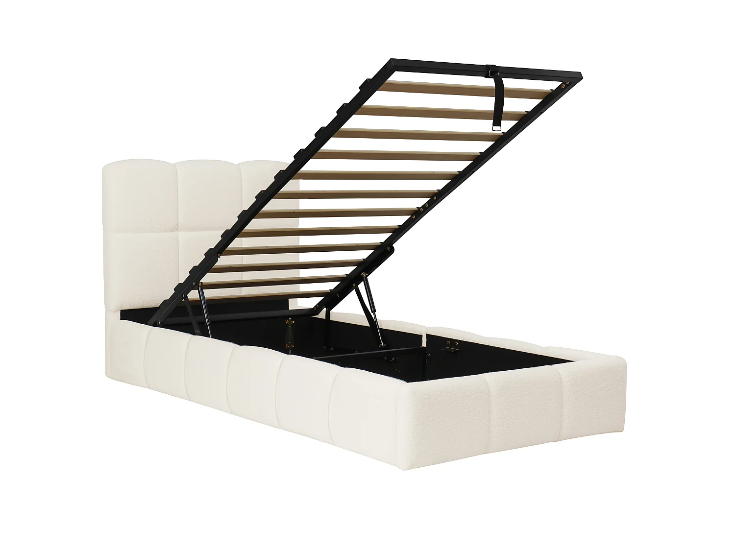 Gepolstertes Kinderbett mit Stauraum 90x200 cm - Mit gepolstertem Kopfteil - Mit USB-Anschluss - Bouclé-Stoff - Beige (ohne Matratze)