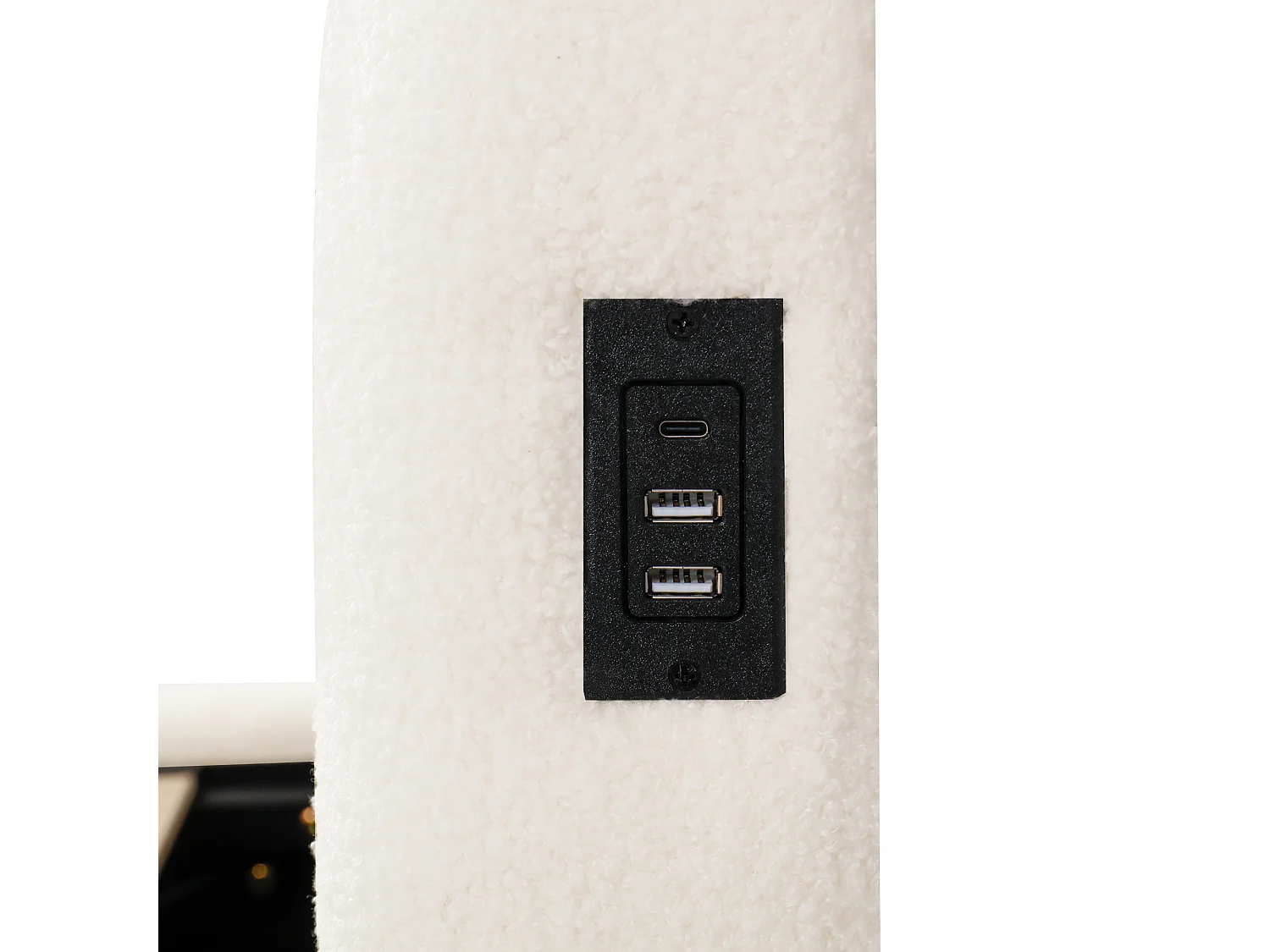Gepolstertes Kinderbett mit Stauraum 90x200 cm - Mit gepolstertem Kopfteil - Mit USB-Anschluss - Bouclé-Stoff - Beige (ohne Matratze)
