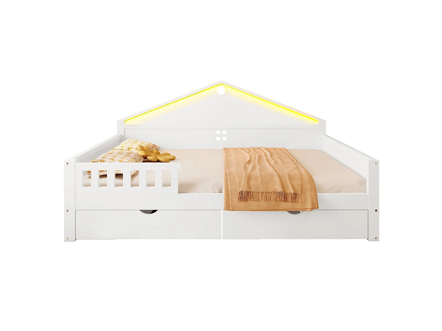 Lit enfant 140×200 cm - avec lumière LED - avec 2 tiroirs - sommier à lattes - blanc (matelas non inclus)