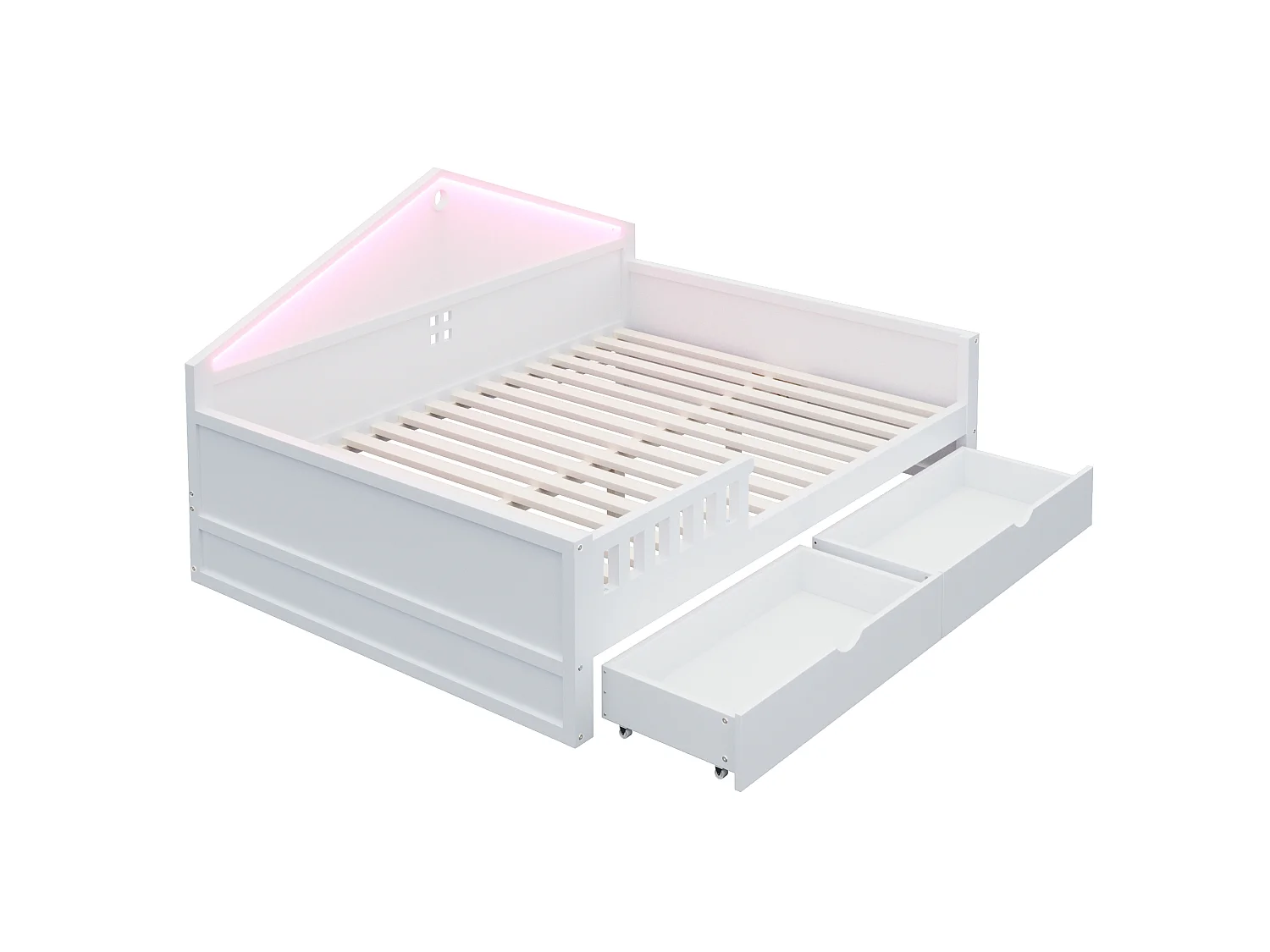 Lit enfant 140×200 cm - avec lumière LED - avec 2 tiroirs - sommier à lattes - blanc (matelas non inclus)