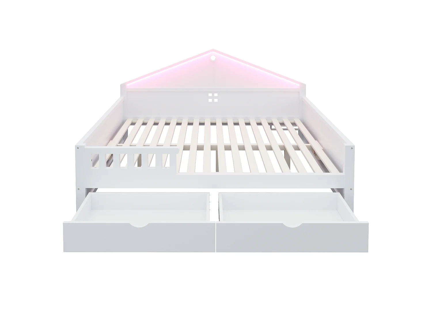 Lit enfant 140×200 cm - avec lumière LED - avec 2 tiroirs - sommier à lattes - blanc (matelas non inclus)