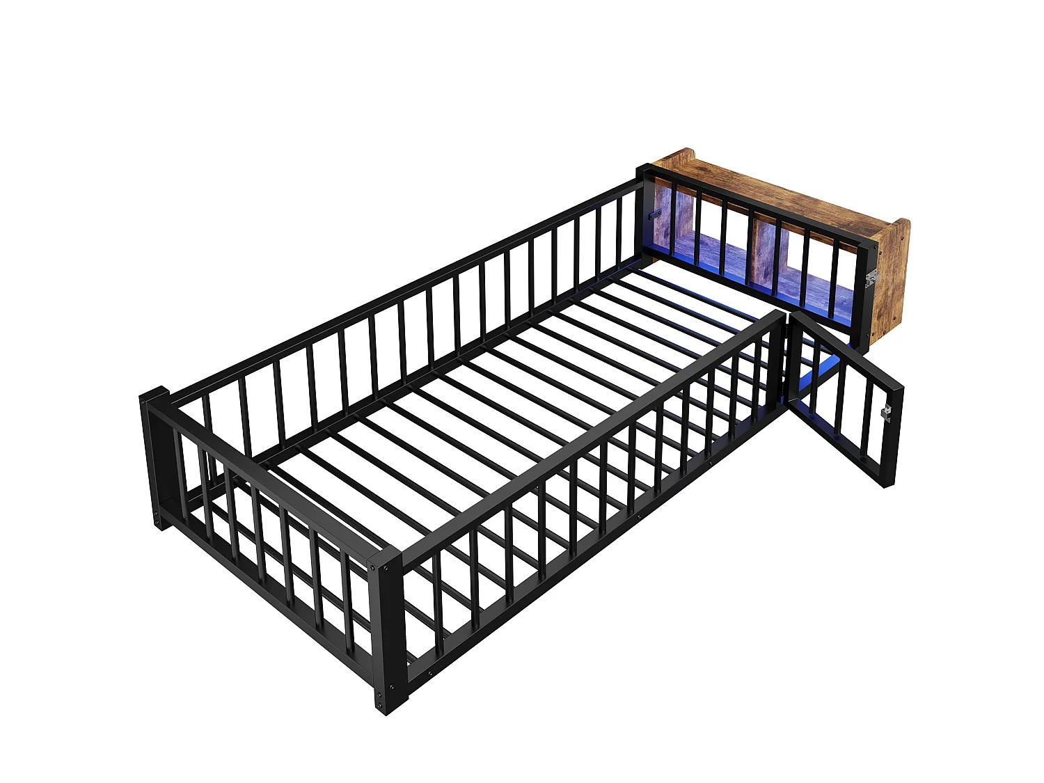 Lit enfant en métal 90 x 200 cm avec rangement et LED - Noir