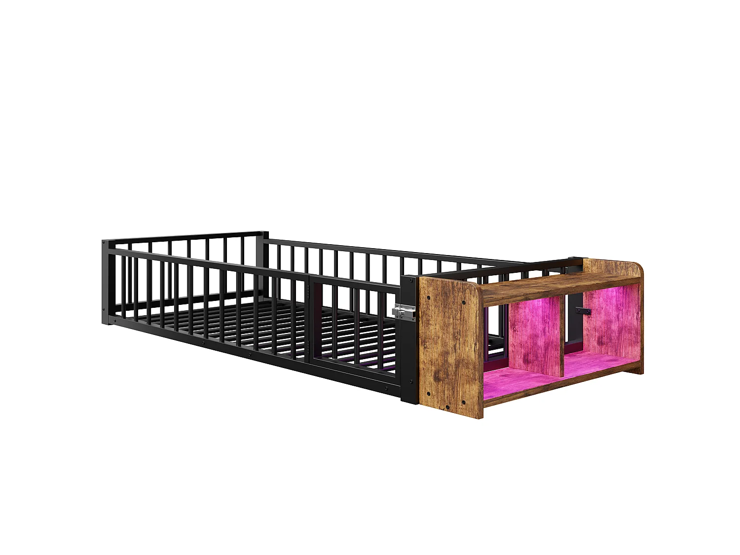 Lit enfant en métal 90 x 200 cm avec rangement et LED - Noir