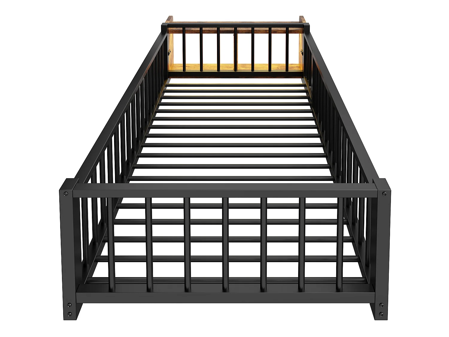 Lit enfant en métal 90 x 200 cm avec rangement et LED - Noir