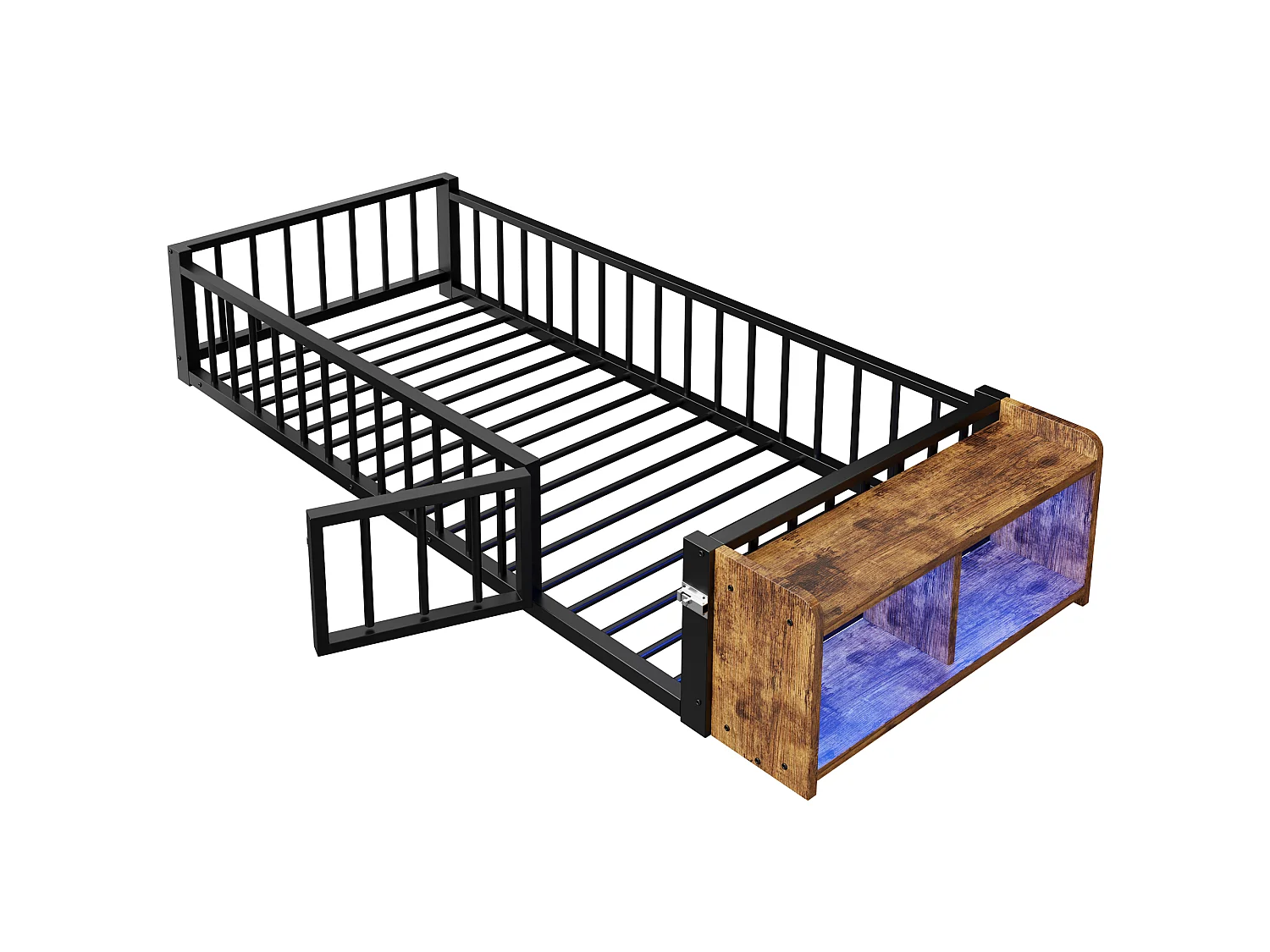 Lit enfant en métal 90 x 200 cm avec rangement et LED - Noir