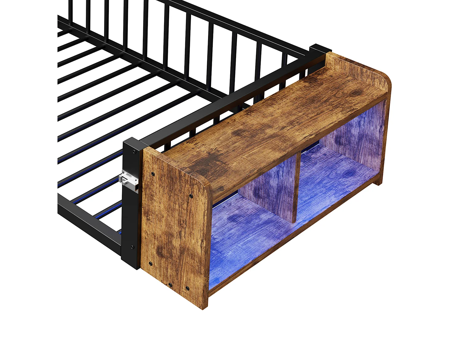 Lit enfant en métal 90 x 200 cm avec rangement et LED - Noir