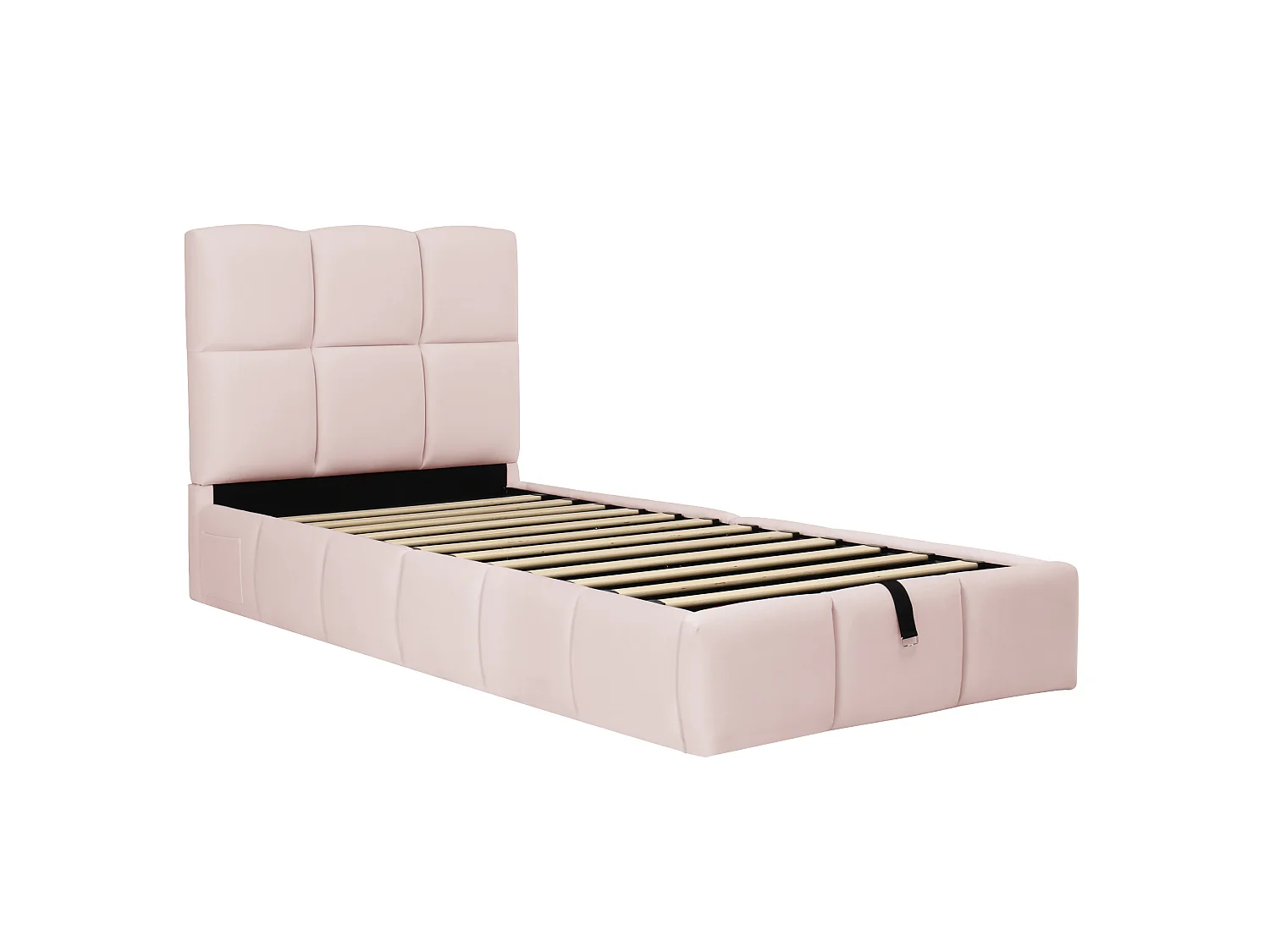 Lit coffre rembourré pour enfant 90x200 cm - Avec tête de lit rembourrée - Avec port USB - Velours - Rose (sans matelas)