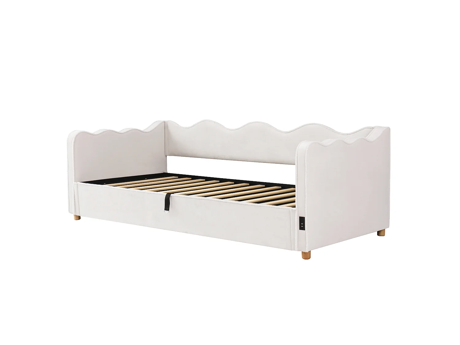 Polsterbettsofa mit Stauraum 90x200 cm - mit USB-Anschluss und Rückenlehne - Samtstoff - Beige (Matratze nicht enthalten)