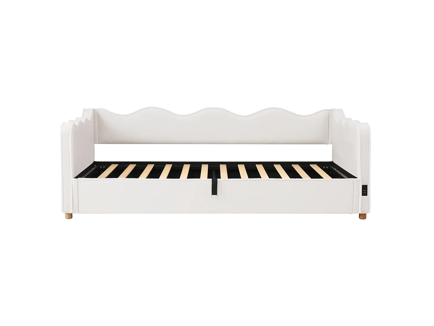 Polsterbettsofa mit Stauraum 90x200 cm - mit USB-Anschluss und Rückenlehne - Samtstoff - Beige (Matratze nicht enthalten)