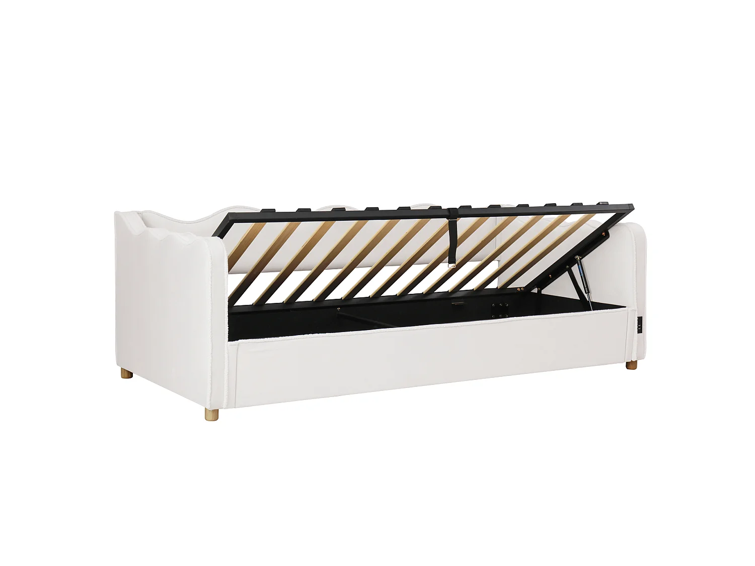Polsterbettsofa mit Stauraum 90x200 cm - mit USB-Anschluss und Rückenlehne - Samtstoff - Beige (Matratze nicht enthalten)
