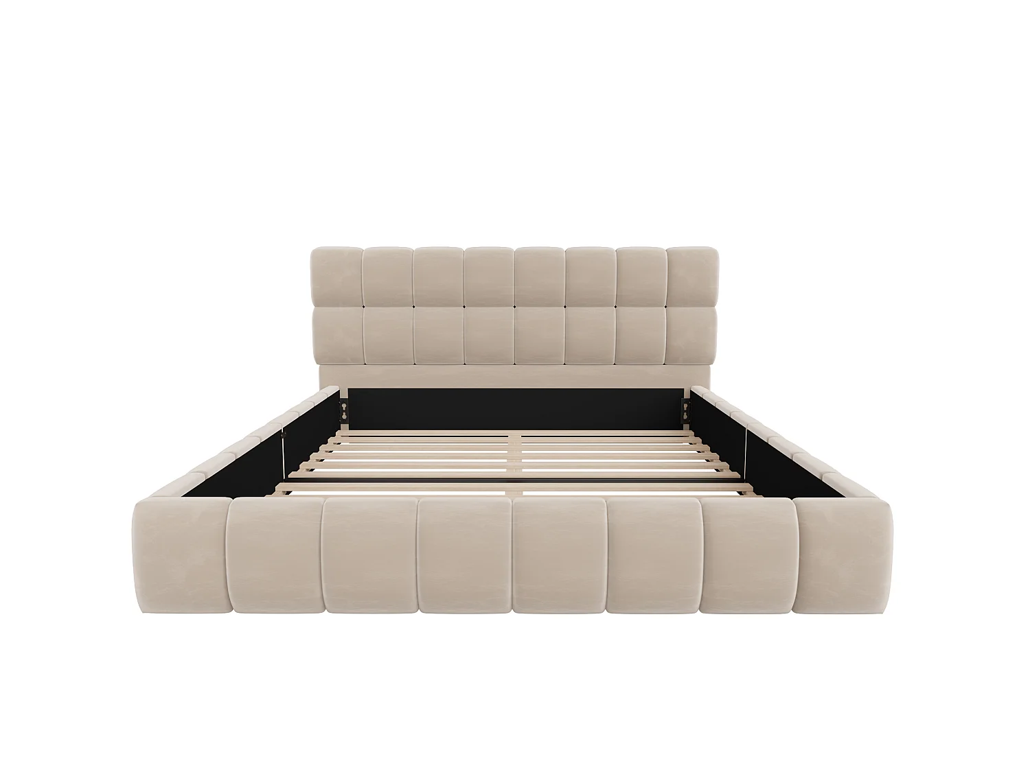 Lit double rembourré 140 x 190 cm - avec tête de lit rembourré - velours - beige (matelas non inclus)