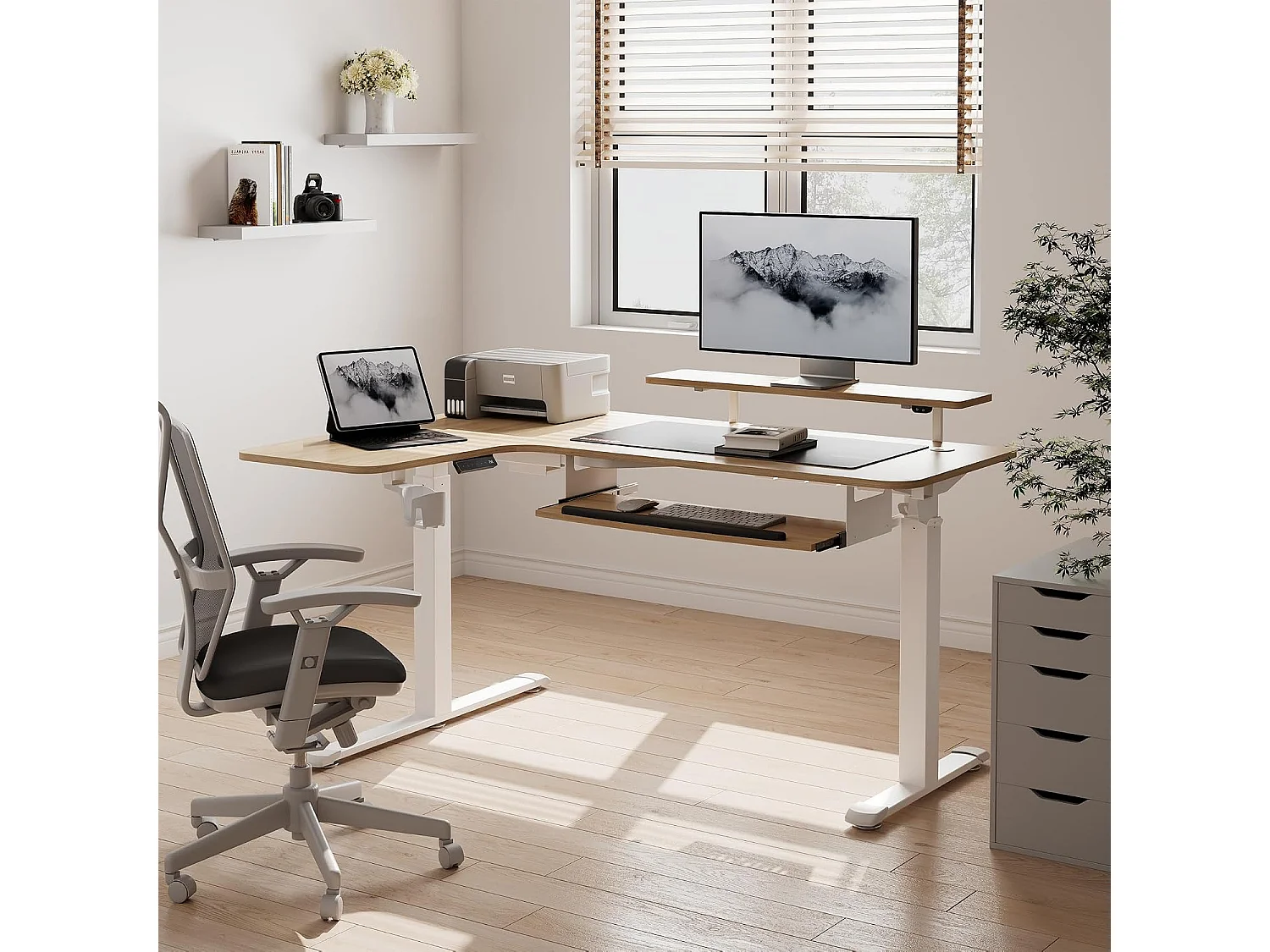 Eureka Ergonomic Bureau d'angle électrique en L (155x110cm). Hauteur réglable, plateau clavier et support LED. Idéal gaming et bureau.