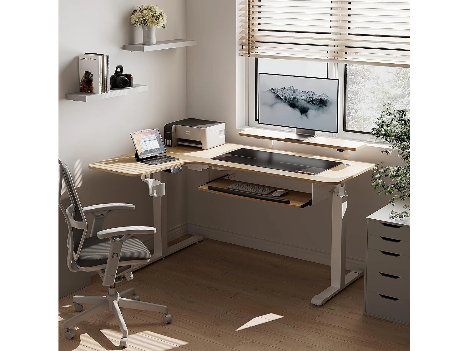 Eureka Ergonomic Bureau d'angle électrique en L (155x110cm). Hauteur réglable, plateau clavier et support LED. Idéal gaming et bureau.