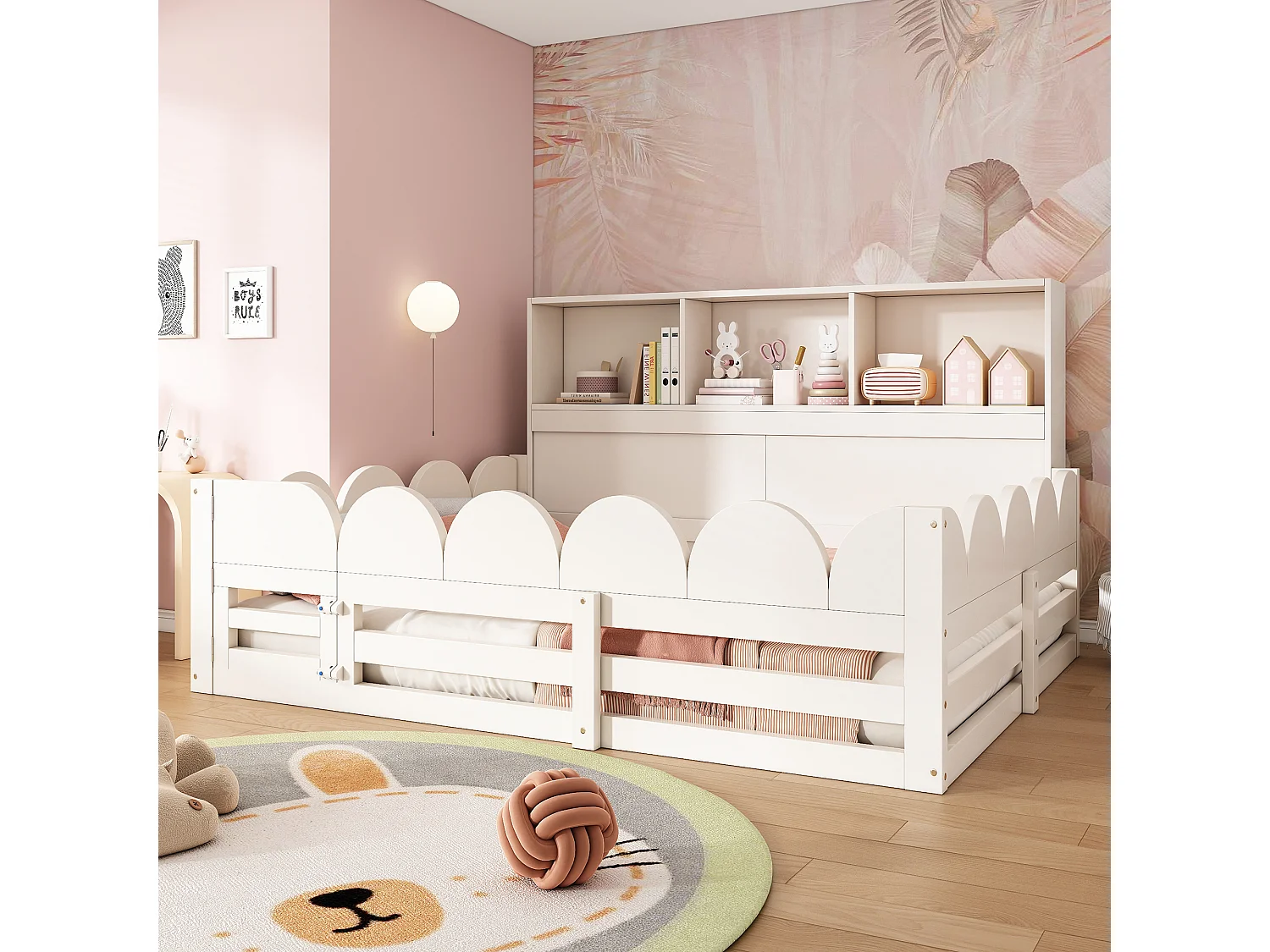 Lit enfant 140x190 cm - avec 1 porte et une rambarde de sécurité - avec compartiment de rangement - blanc(matelas non inclus)