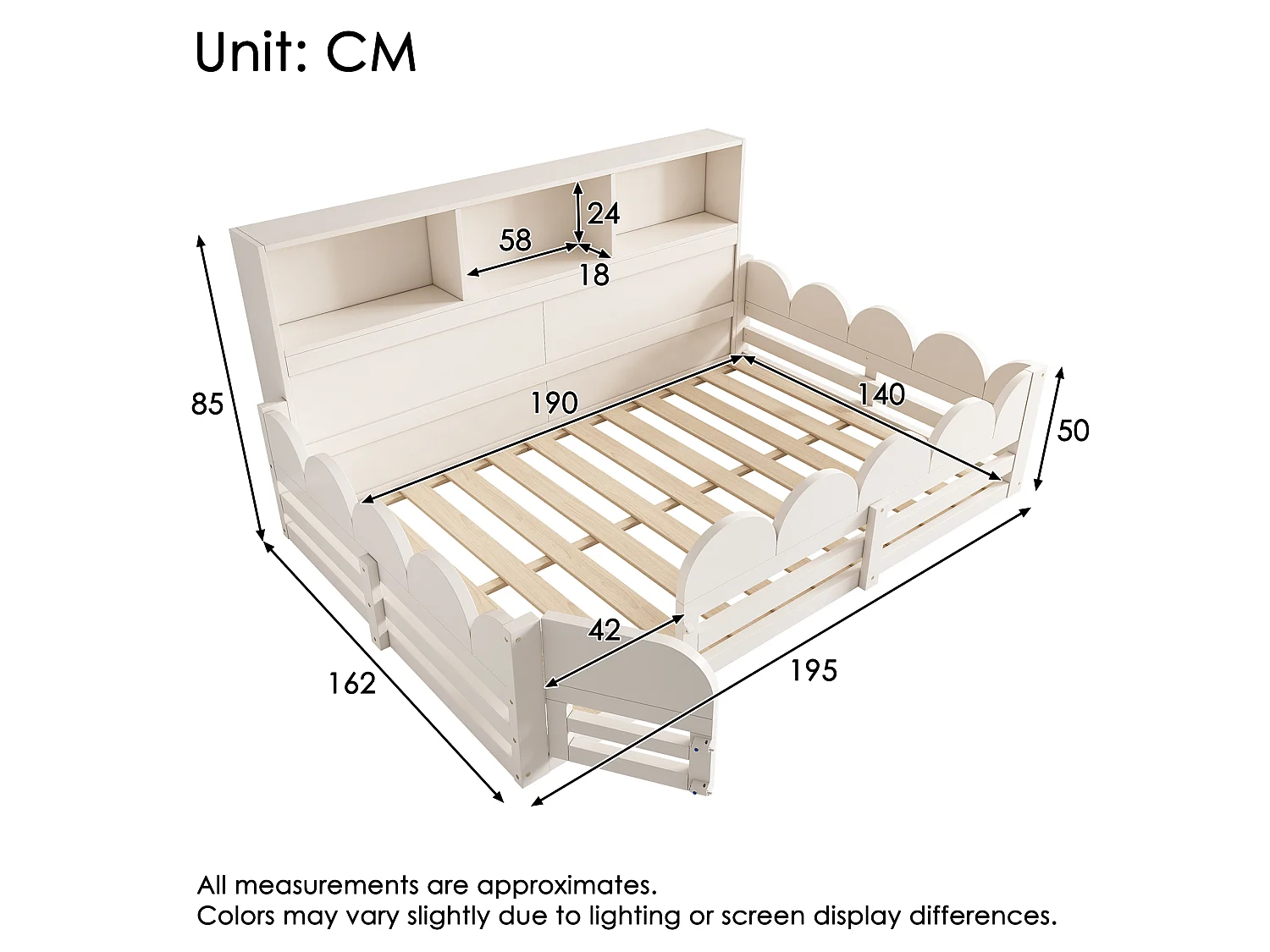 Lit enfant 140x190 cm - avec 1 porte et une rambarde de sécurité - avec compartiment de rangement - blanc(matelas non inclus)