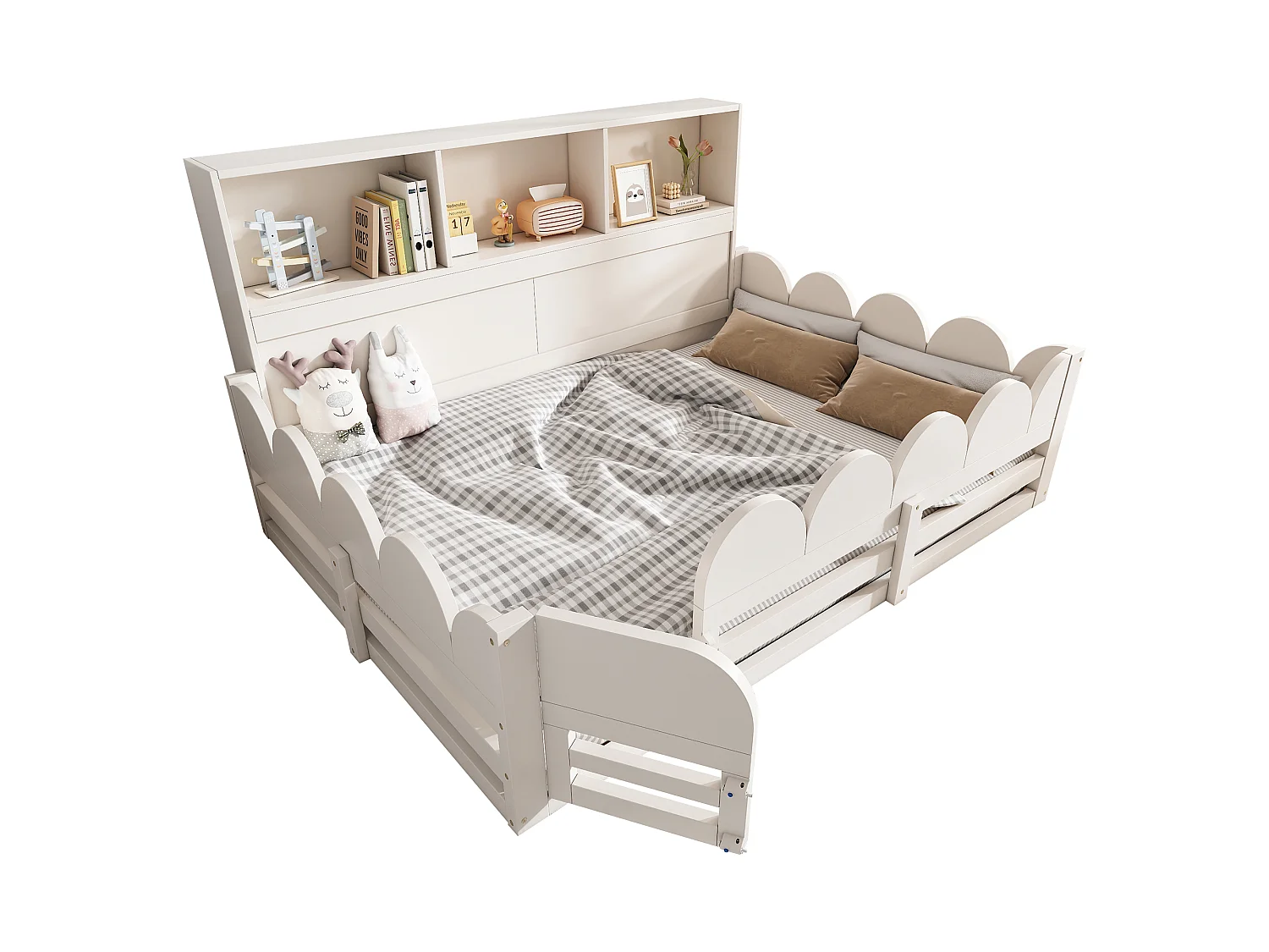 Lit enfant 140x190 cm - avec 1 porte et une rambarde de sécurité - avec compartiment de rangement - blanc(matelas non inclus)
