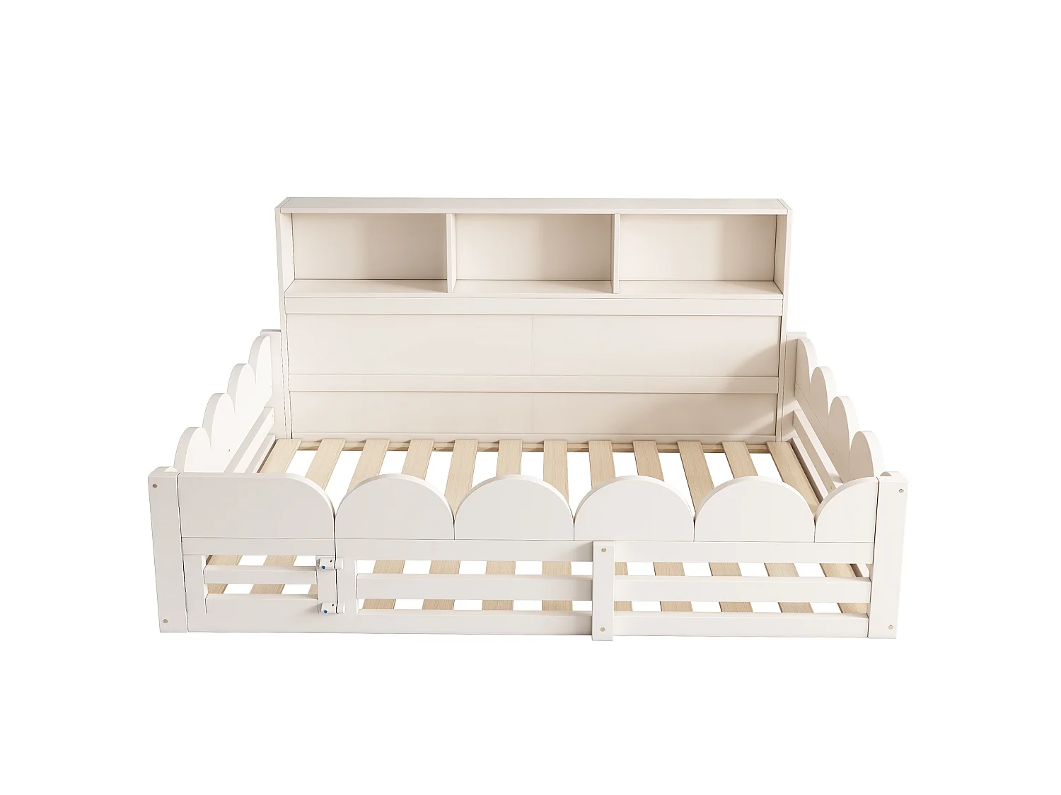 Lit enfant 140x190 cm - avec 1 porte et une rambarde de sécurité - avec compartiment de rangement - blanc(matelas non inclus)