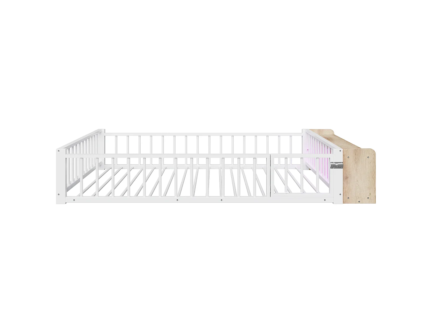 Lit enfant en métal 140 x 200 cm avec barrière de sécurité et LED, blanc