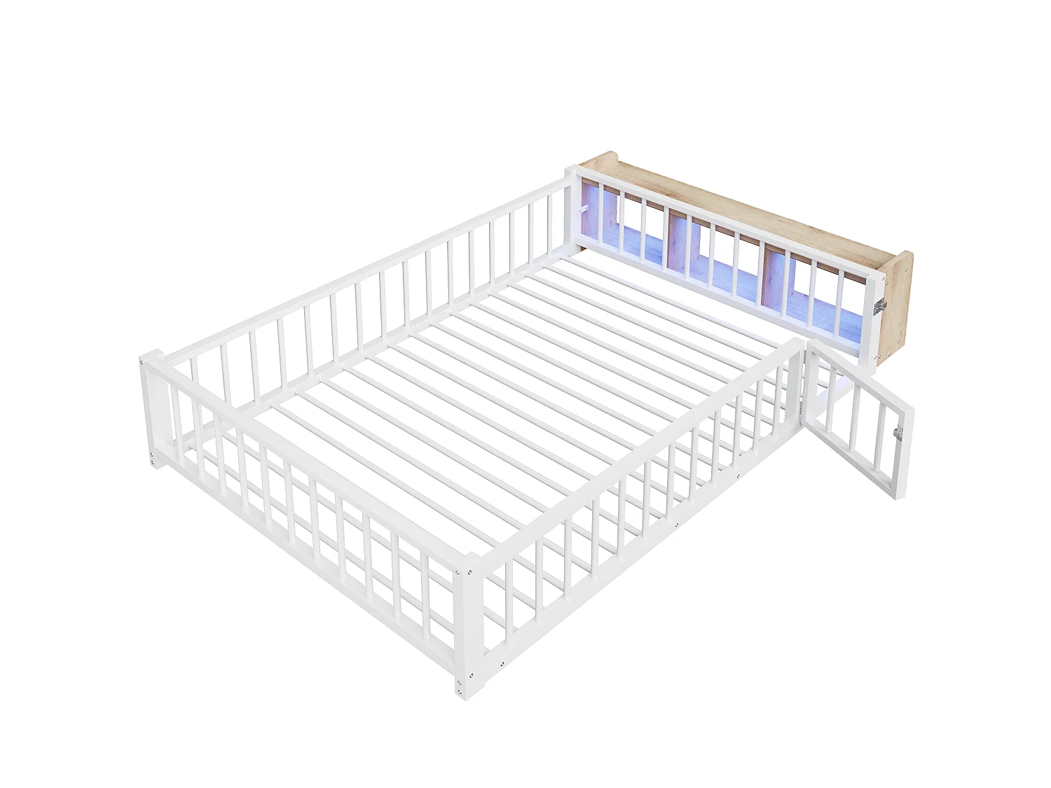 Lit enfant en métal 140 x 200 cm avec barrière de sécurité et LED, blanc