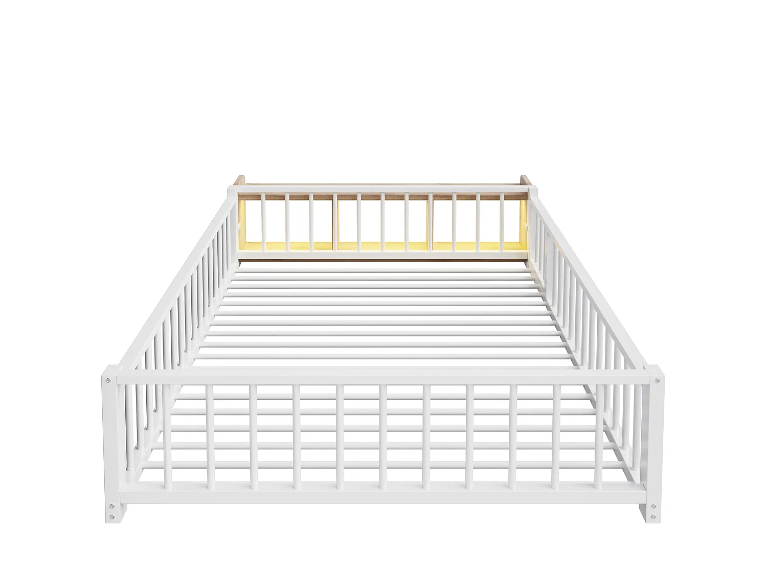 Lit enfant en métal 140 x 200 cm avec barrière de sécurité et LED, blanc