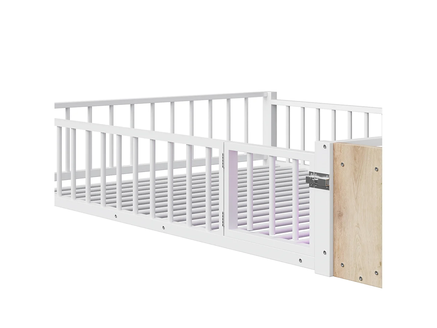 Lit enfant en métal 140 x 200 cm avec barrière de sécurité et LED, blanc