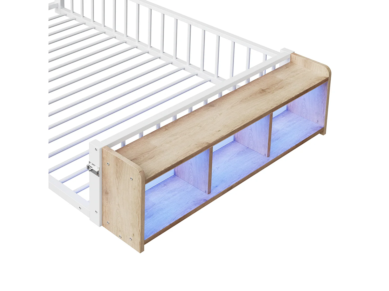 Lit enfant en métal 140 x 200 cm avec barrière de sécurité et LED, blanc
