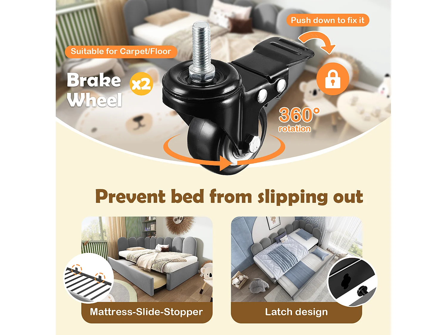 Daybed 90x190 cm - with trundle bed 90x190 - velvet fabric - Grey