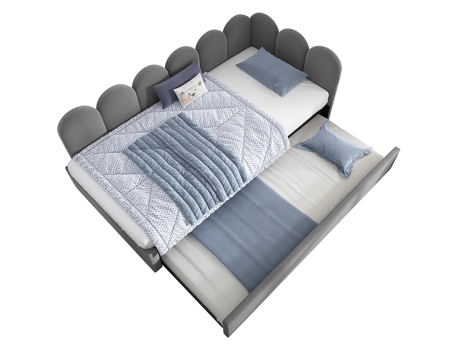Daybed 90x190 cm - with trundle bed 90x190 - velvet fabric - Grey